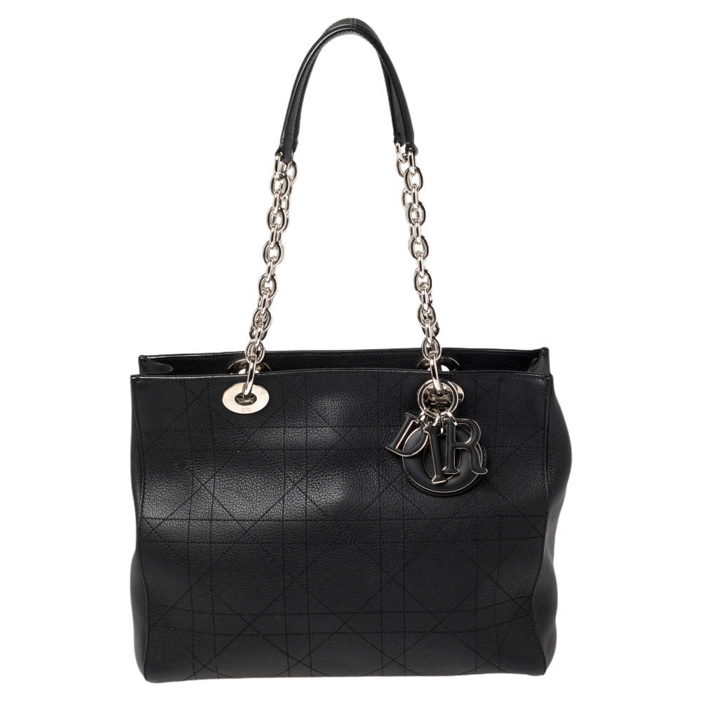 Dior Black Cannage Leather Lady Dior Chain Shopper Tote