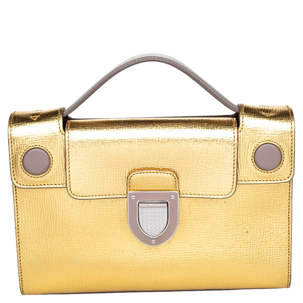 Dior Gold Leather Diorever Top Handle Bag