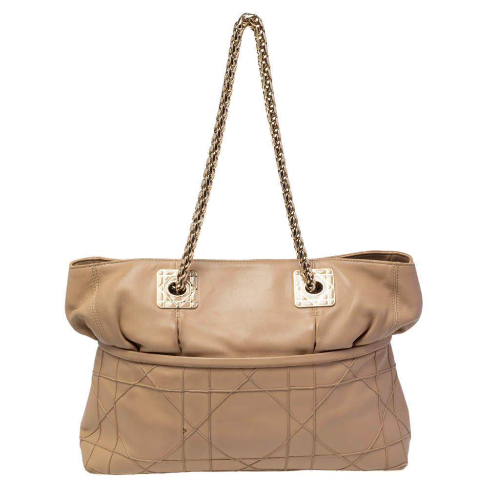 Pre Owned Dior Beige Cannage Leather Granville Chain Link Tote