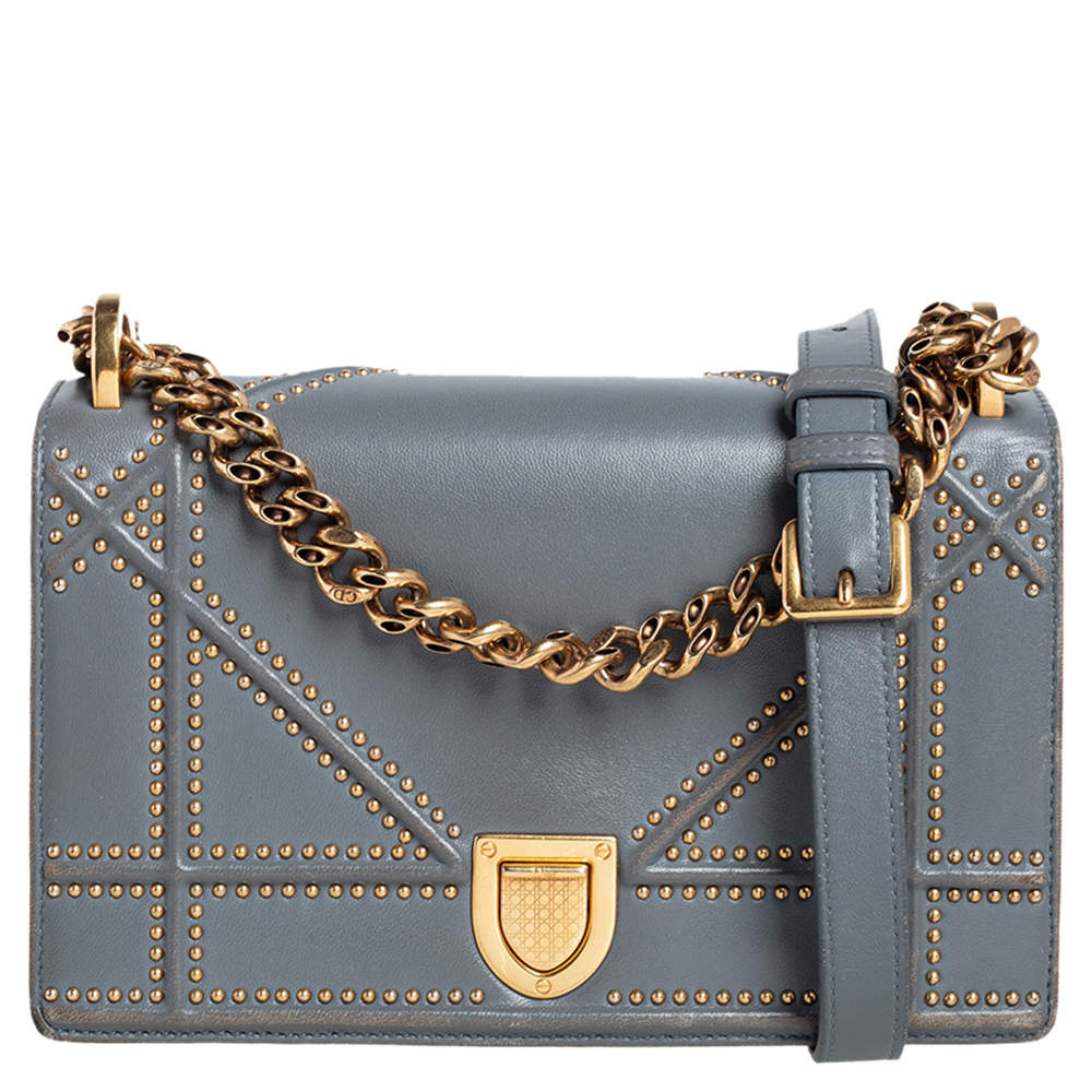 Pre Owned حقيبة كتف ديور ديوراما جلد أزرق صغيرة