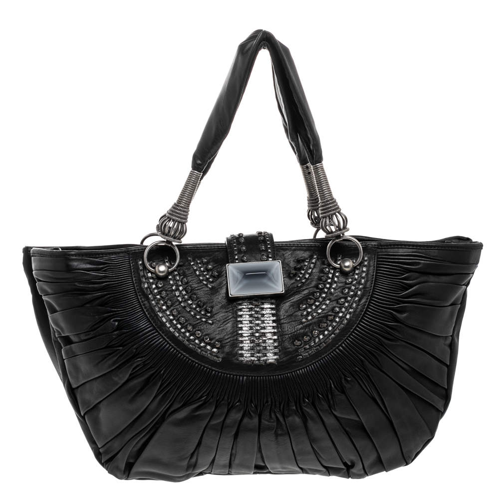 مملوكة مسبقًا Dior Black Pleated Leather Plisse Tote