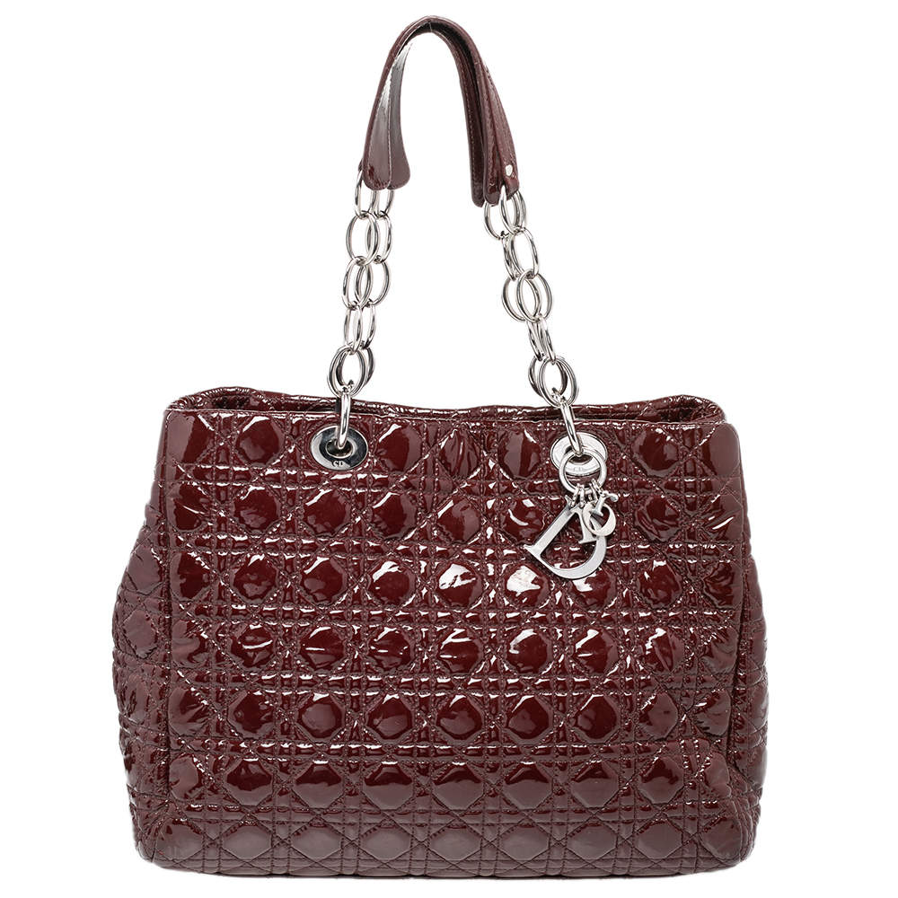 Pre Owned Dior Red Cannage Quilted Patent Leather Soft Large Shopper Tote