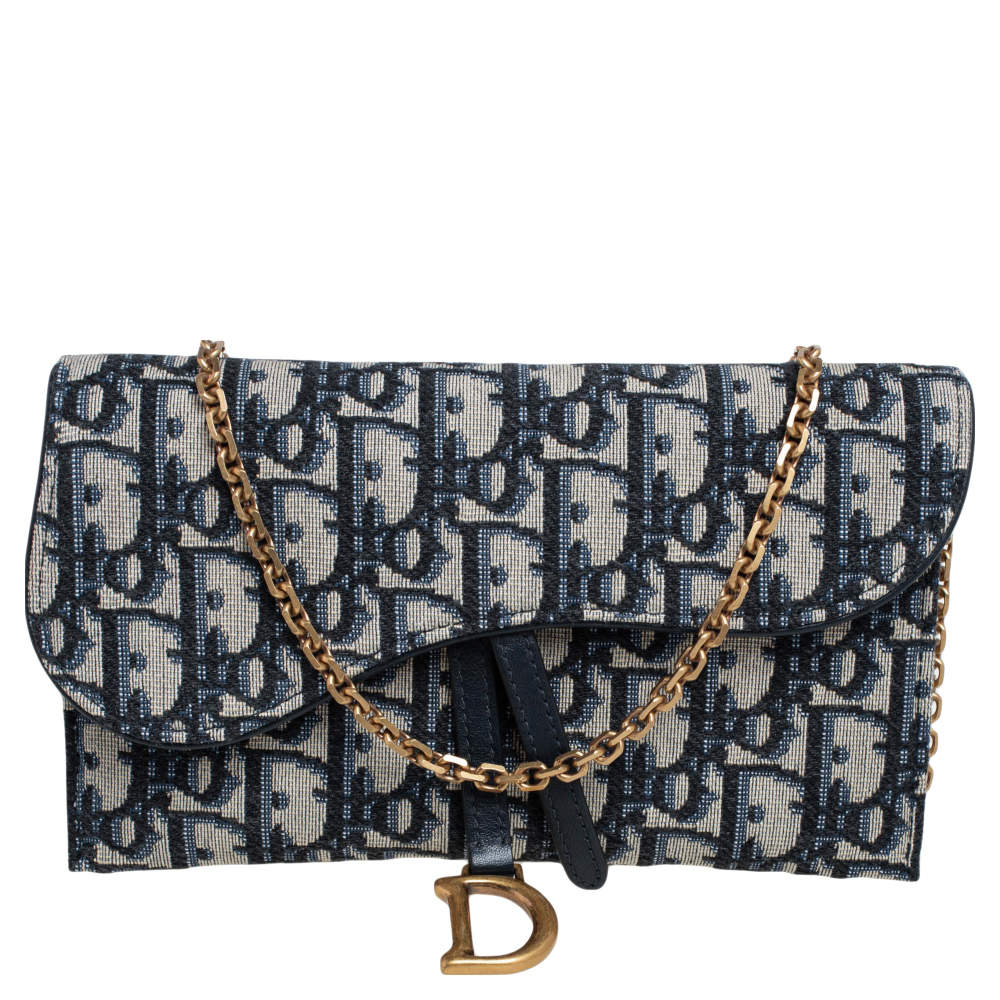 Saddle wallet on chain cloth crossbody bag Dior Navy in Cloth - 36264050
