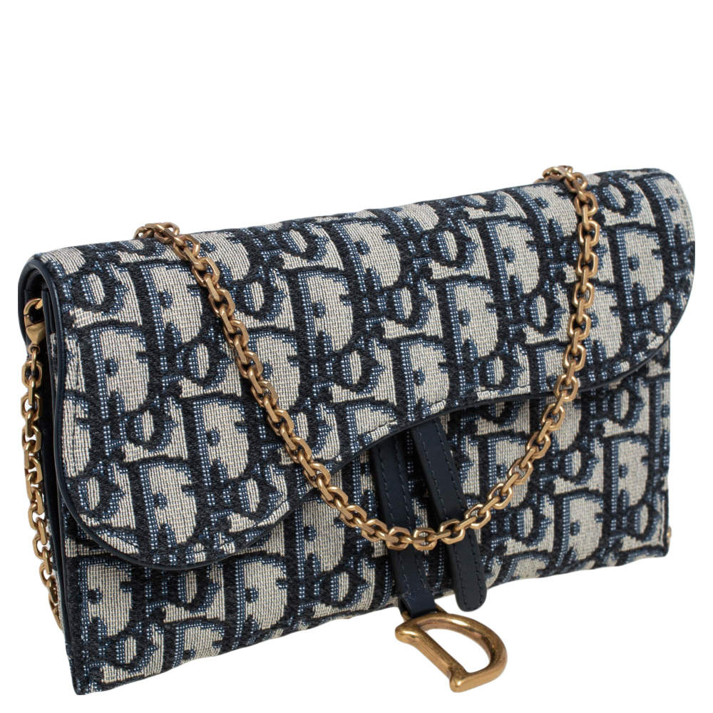 Saddle wallet on chain cloth crossbody bag Dior Navy in Cloth - 36264050