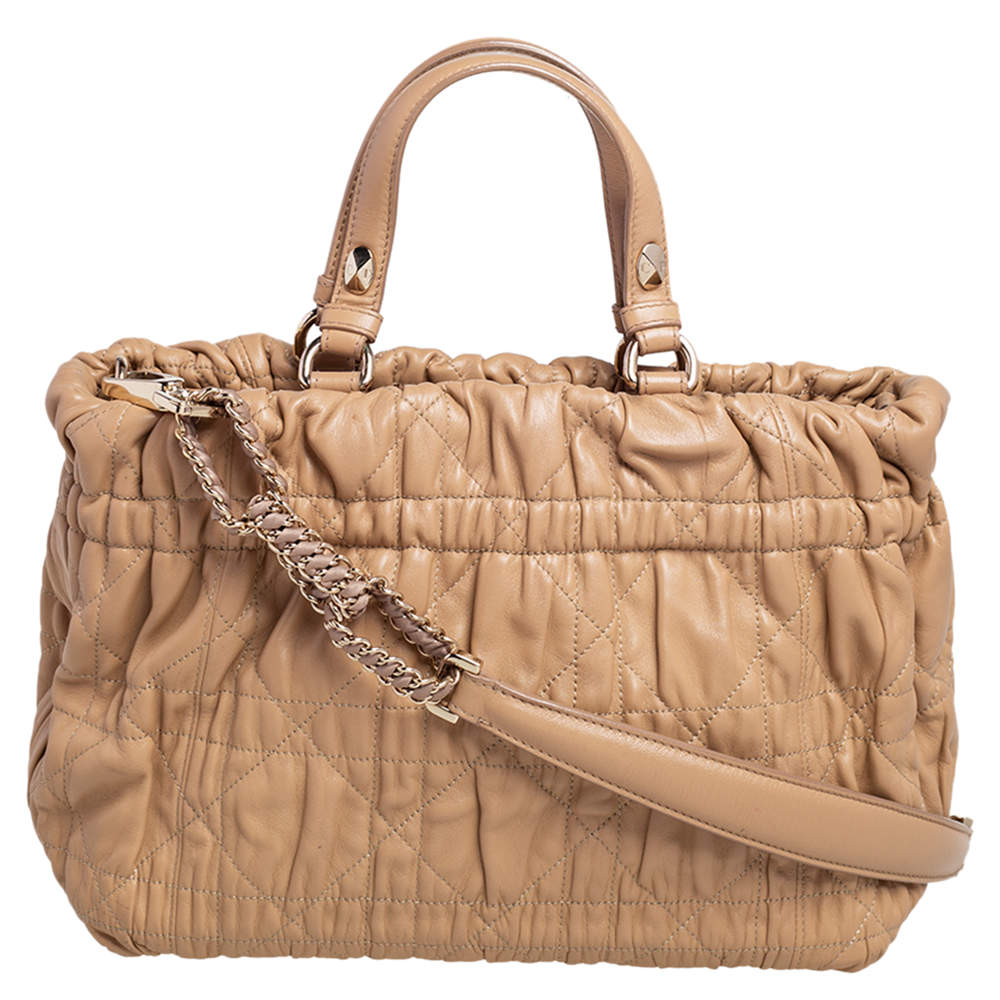 Dior Beige Quilted Cannage Leather Delices Gaufre Tote