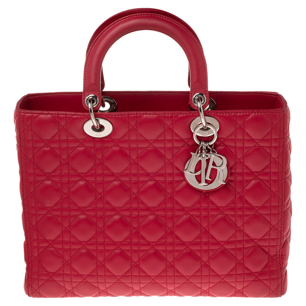 Dior Hot Pink Cannage Leather Large Lady Dior Tote