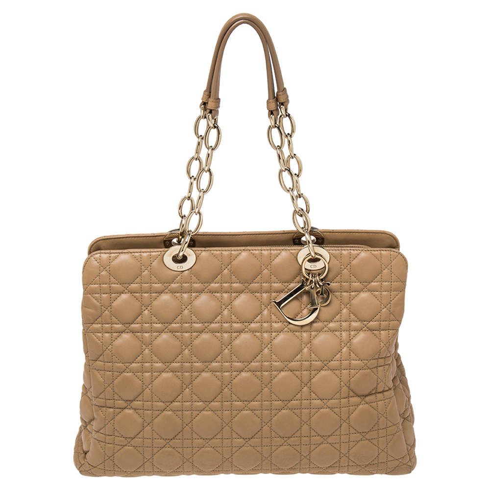 Pre Owned حقيبة يد ديور شوبر جلد ناعم كاناج مبطن متوسطة بيج