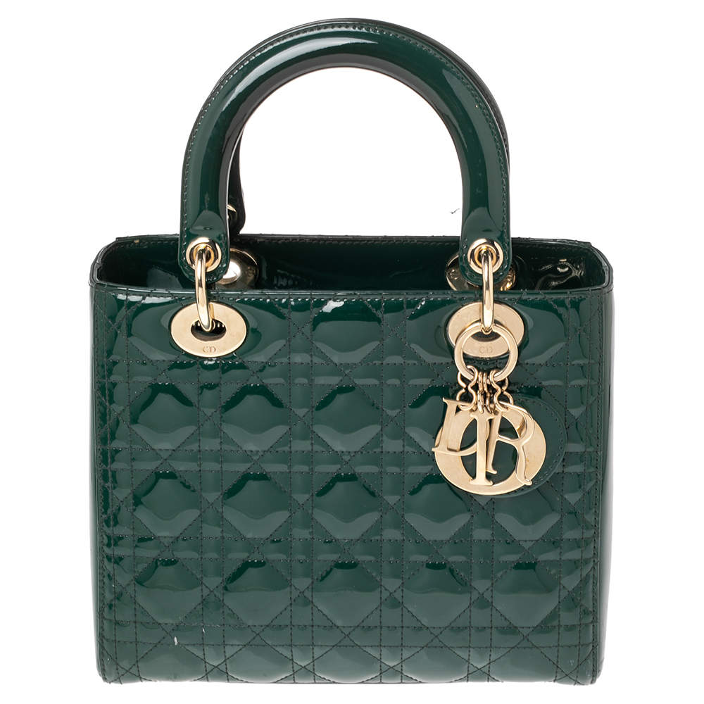 Dior Lady Dior Mini Dark Green in Lambskin Gold Hardware Luxury Bags   Wallets on Carousell