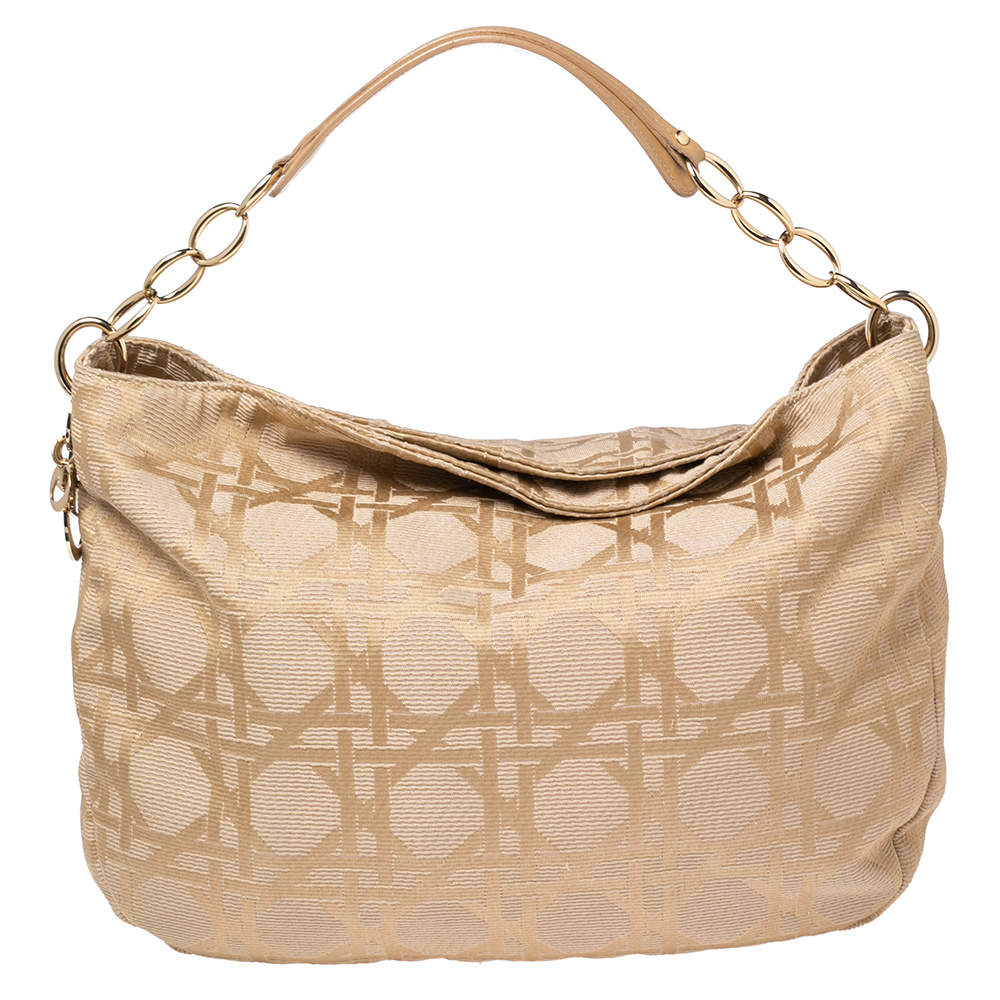 Pre Owned Dior Beige Cannage Canvas and Leather Lady Dior Hobo