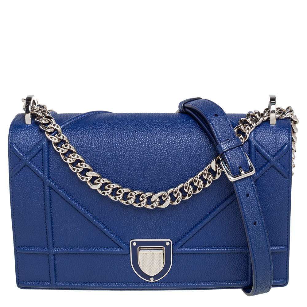 Pre Owned حقيبة كتف ديور ديوراما متوسطة قلاب جلد انديغو