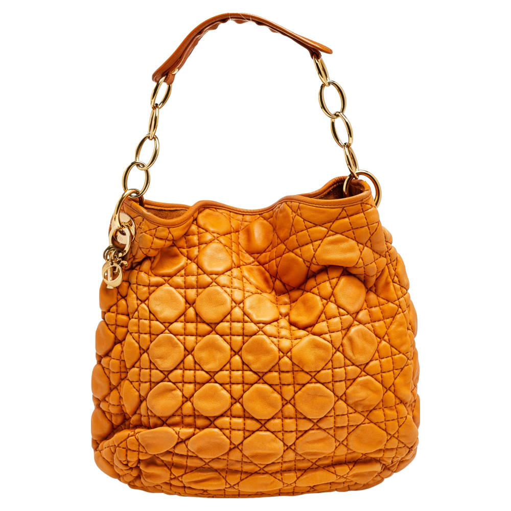 Pre Owned Dior Tan Quilted Cannage Leather Hobo