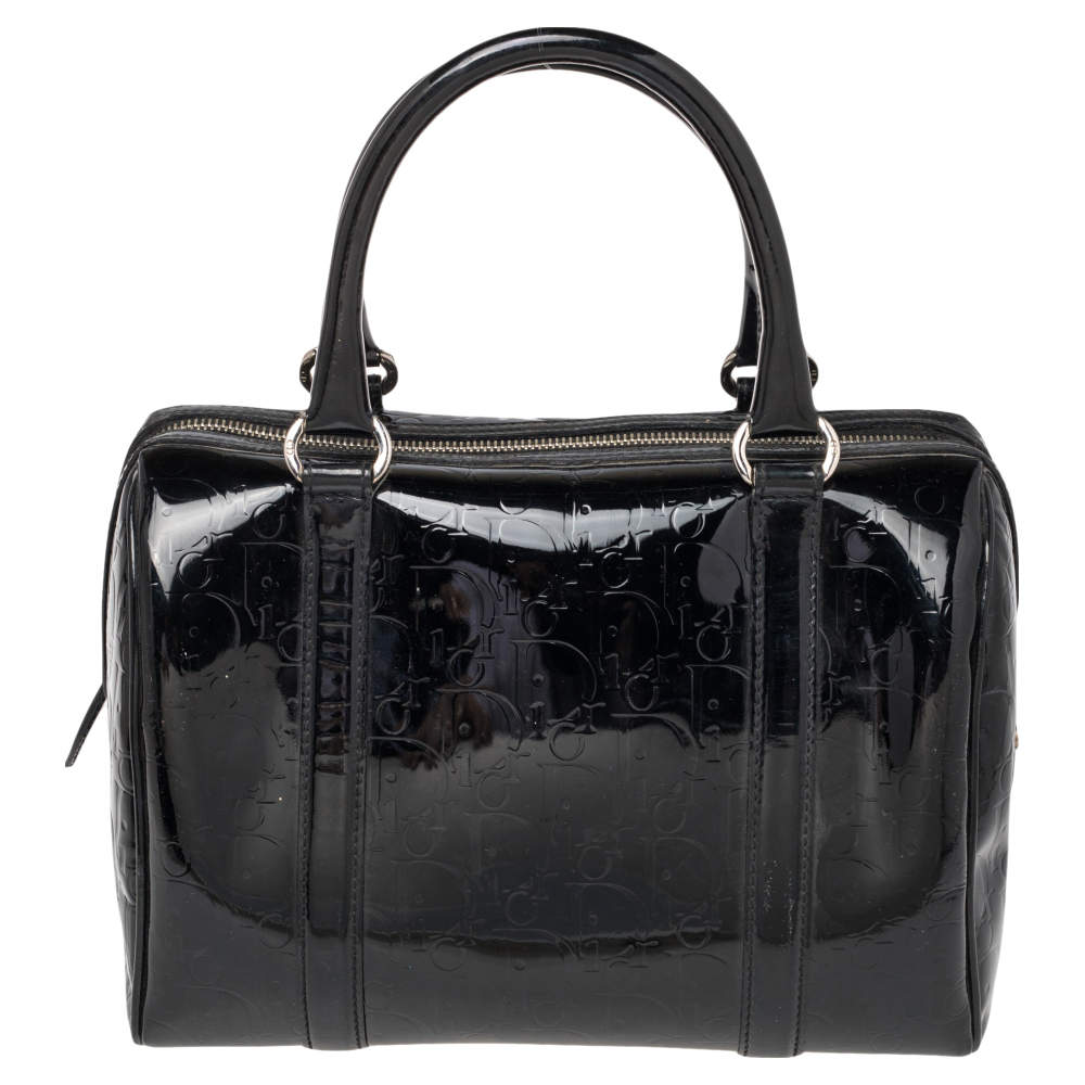 مملوكة مسبقًا Dior Black Monogram Patent Leather Boston Bag