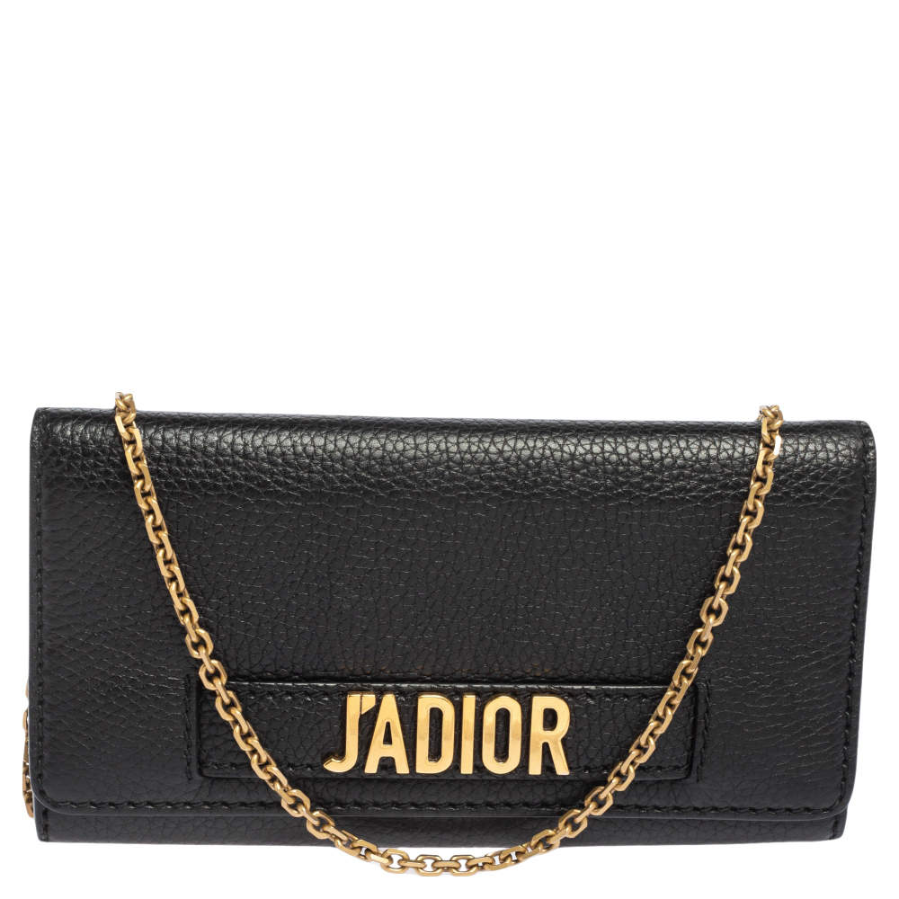 Pre Owned Dior Black Leather J'Adior Croisiere Wallet on Chain