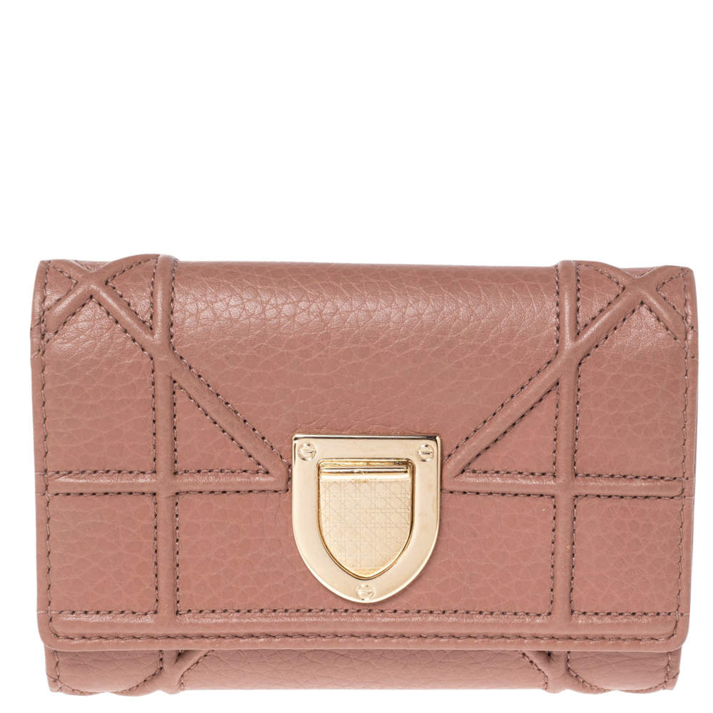 Pre Owned محفظة ديور ديوراما جلد رصاصي ثلاثية الطي