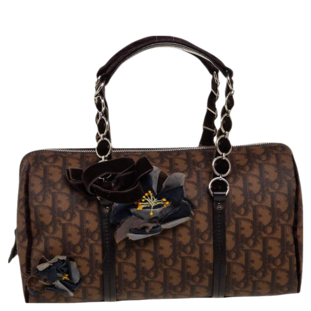 Pre Owned Dior Brown Oblique Coated Canvas Romantique Satchel