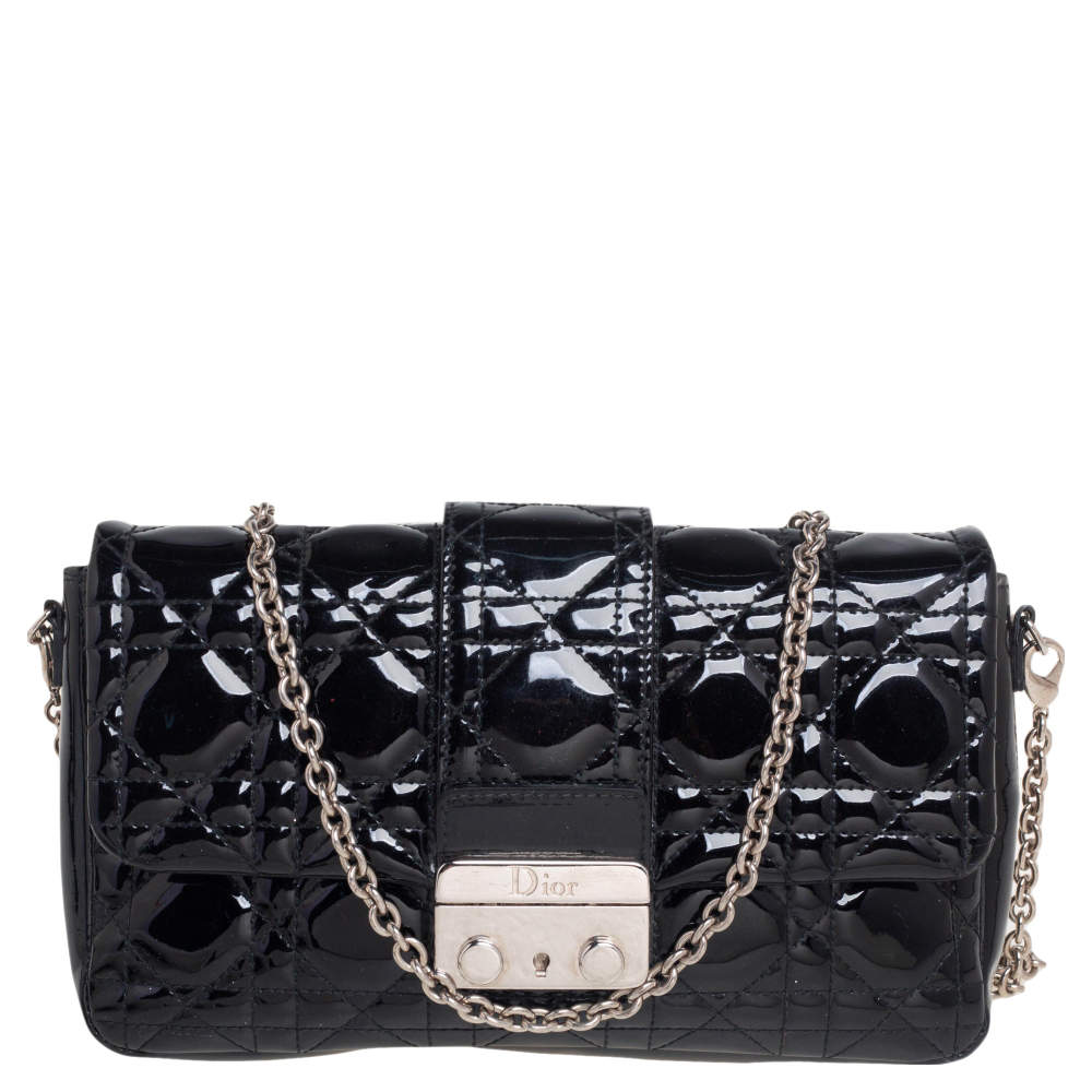 Dior Black Cannage Patent Leather Miss Dior Promenade Chain Clutch