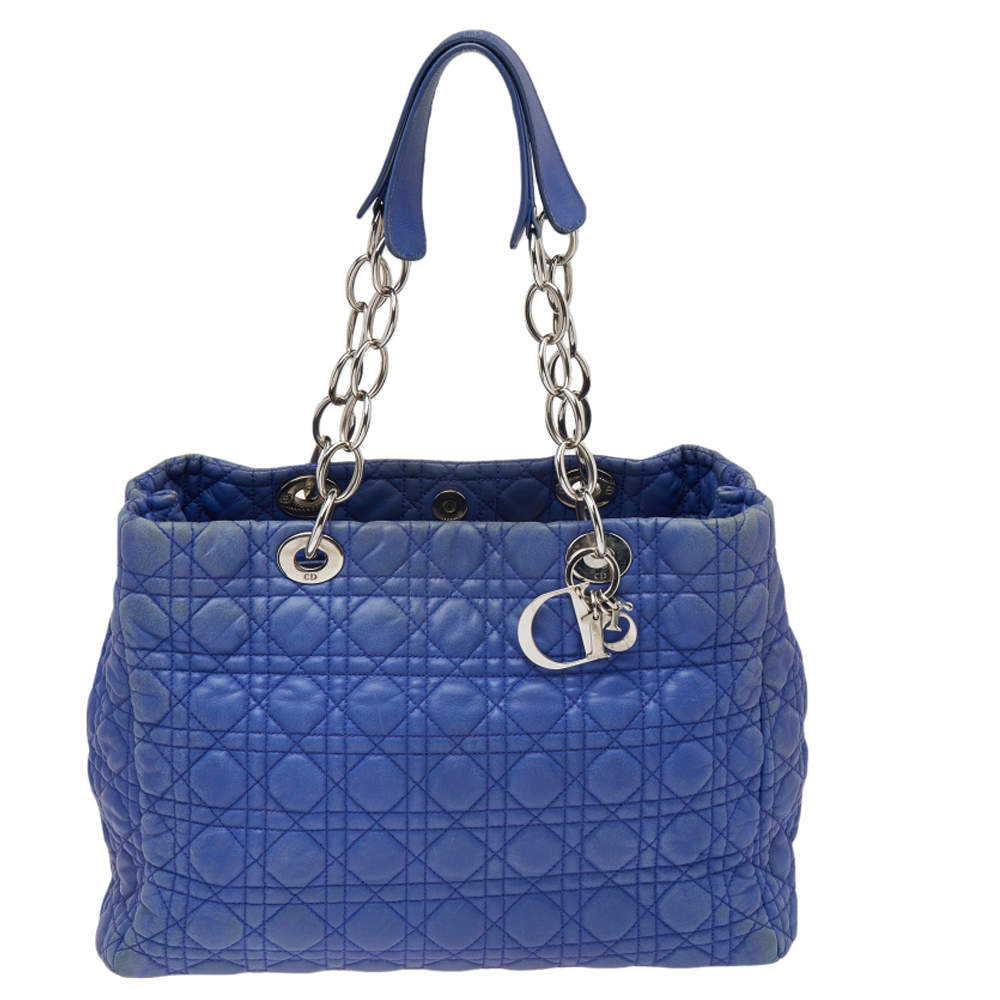 Dior Blue Cannage Leather Large Soft Lady Dior Shopping Tote