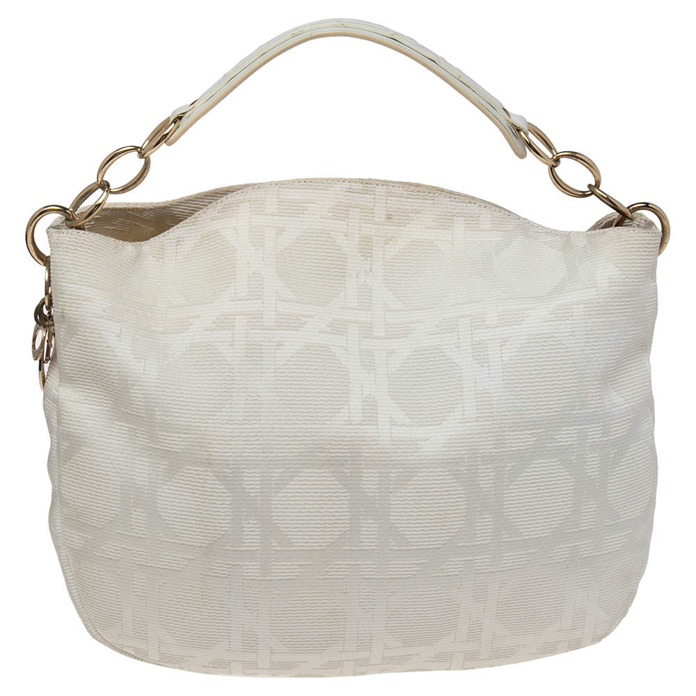 Pre Owned Dior White Cannage Canvas Medium Lady Dior Hobo