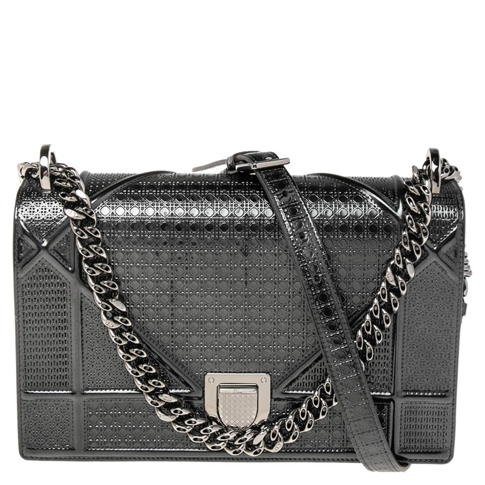 Dior Metallic Black Micro Cannage Leather Medium Diorama Shoulder Bag