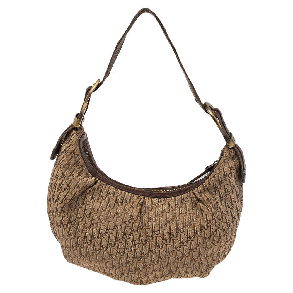 Pre Owned Dior Brown/Beige Oblique Canvas and Leather Ethnic Hobo