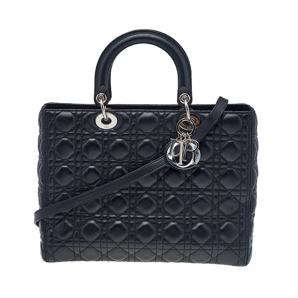 Pre Owned حقيبة يد ديور ليدي ديور كبيرة جلد كاناج أسود