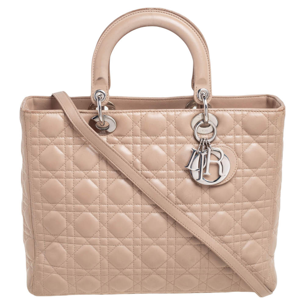 مملوكة مسبقًا Dior Beige Cannage Quilted Leather Large Lady Dior Tote