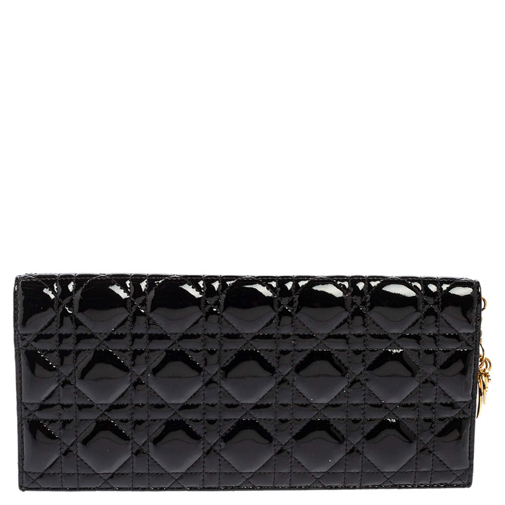 Dior Black Cannage Patent Leather Lady Dior Clutch