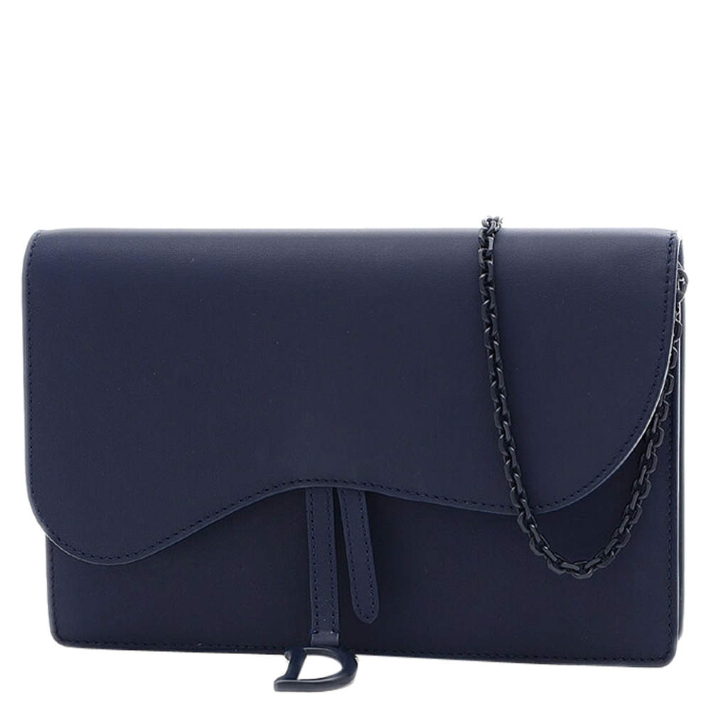 مملوكة مسبقًا Dior Navy Blue Leather Saddle Shoulder Bag 