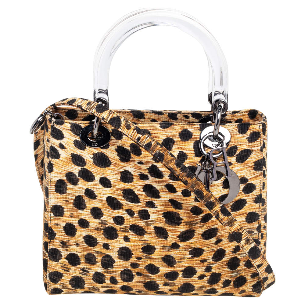 مملوكة مسبقًا Dior Brown/Beige Animal Print Fabric Medium Lady Dior Tote