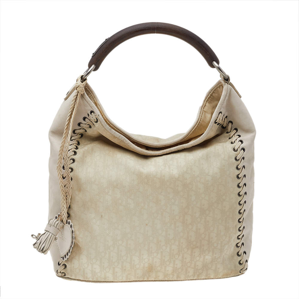 Pre Owned Dior Cream Oblique Canvas And Leather Ethnic Hobo