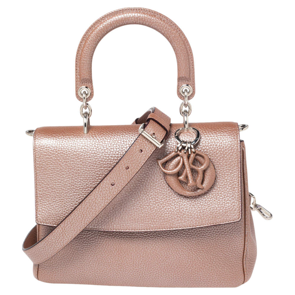 Pre Owned Dior Metallic Beige Leather Small Be Dior Flap Top Handle Bag