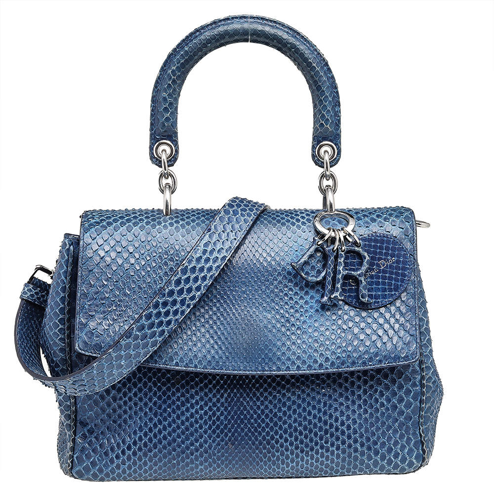 Dior Navy Blue Python Leather Be Dior Top Handle Bag