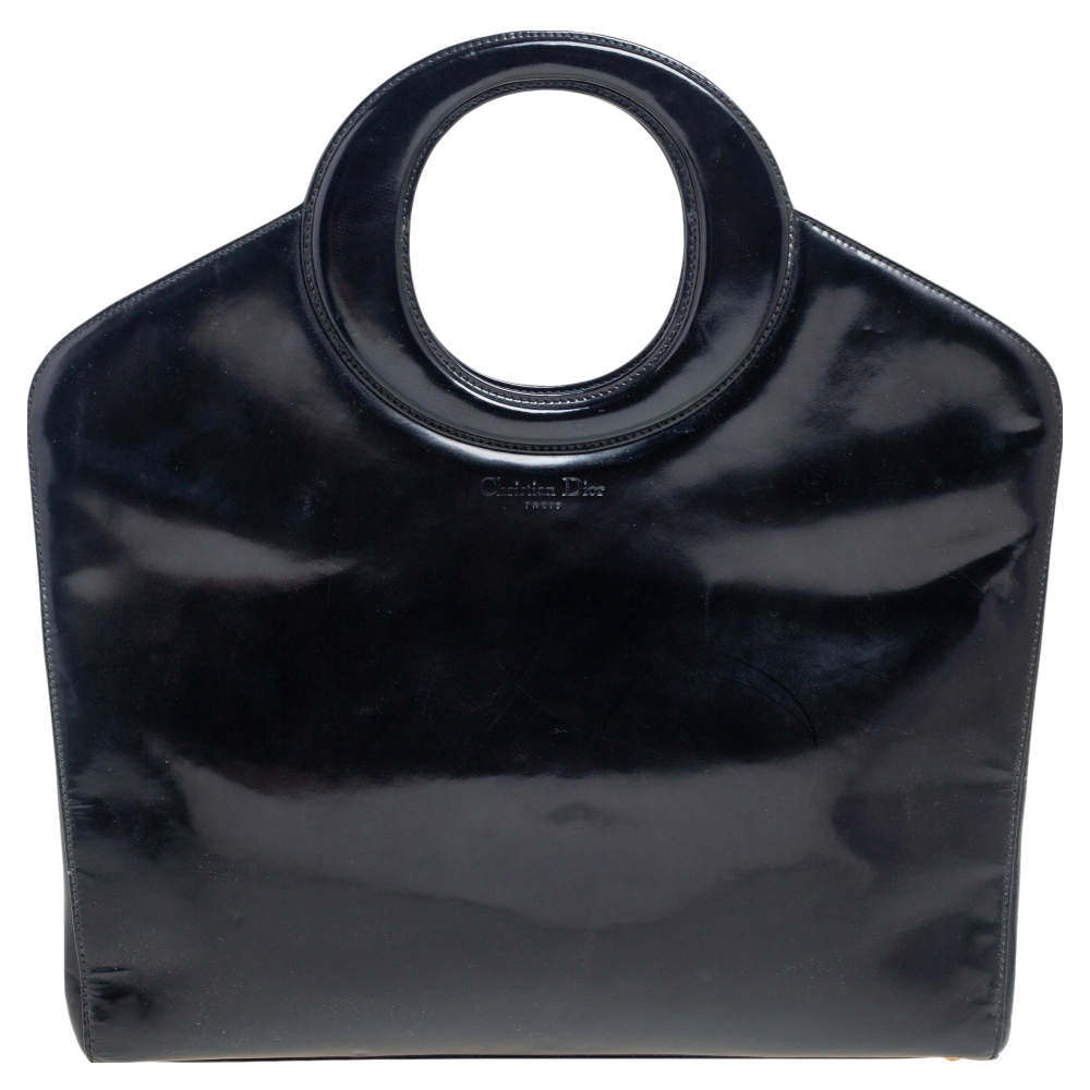 Pre Owned Dior Black Glossy Leather Vintage Frame Bag