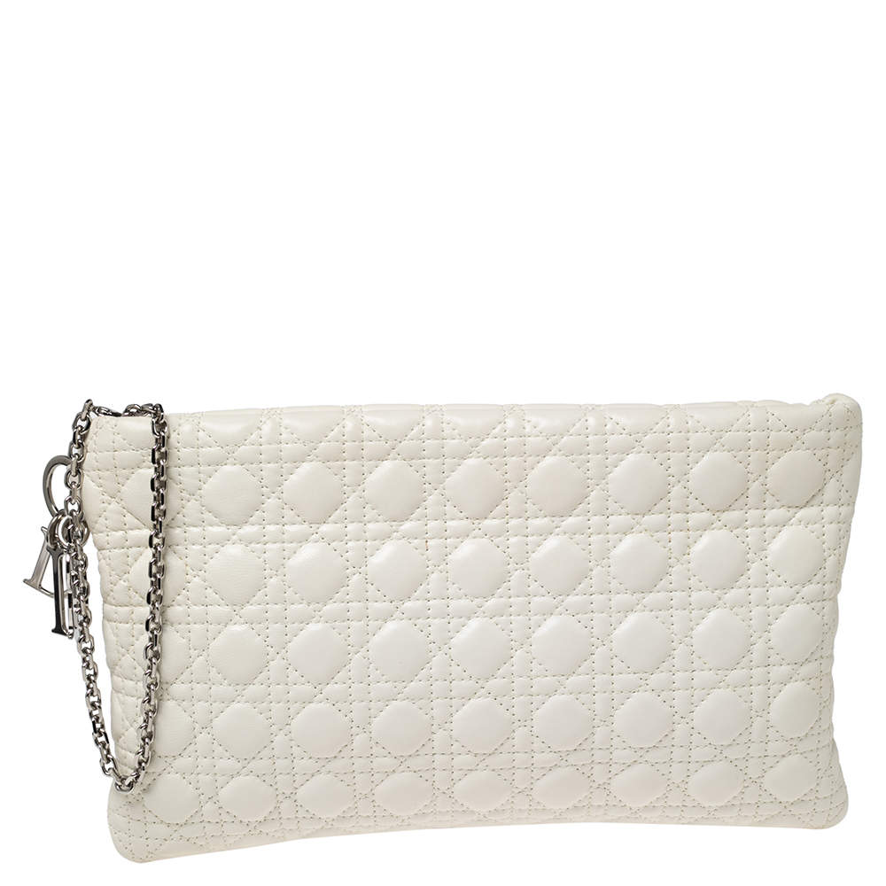 Pre Owned Dior White Cannage Leather Panarea Zip Pouch