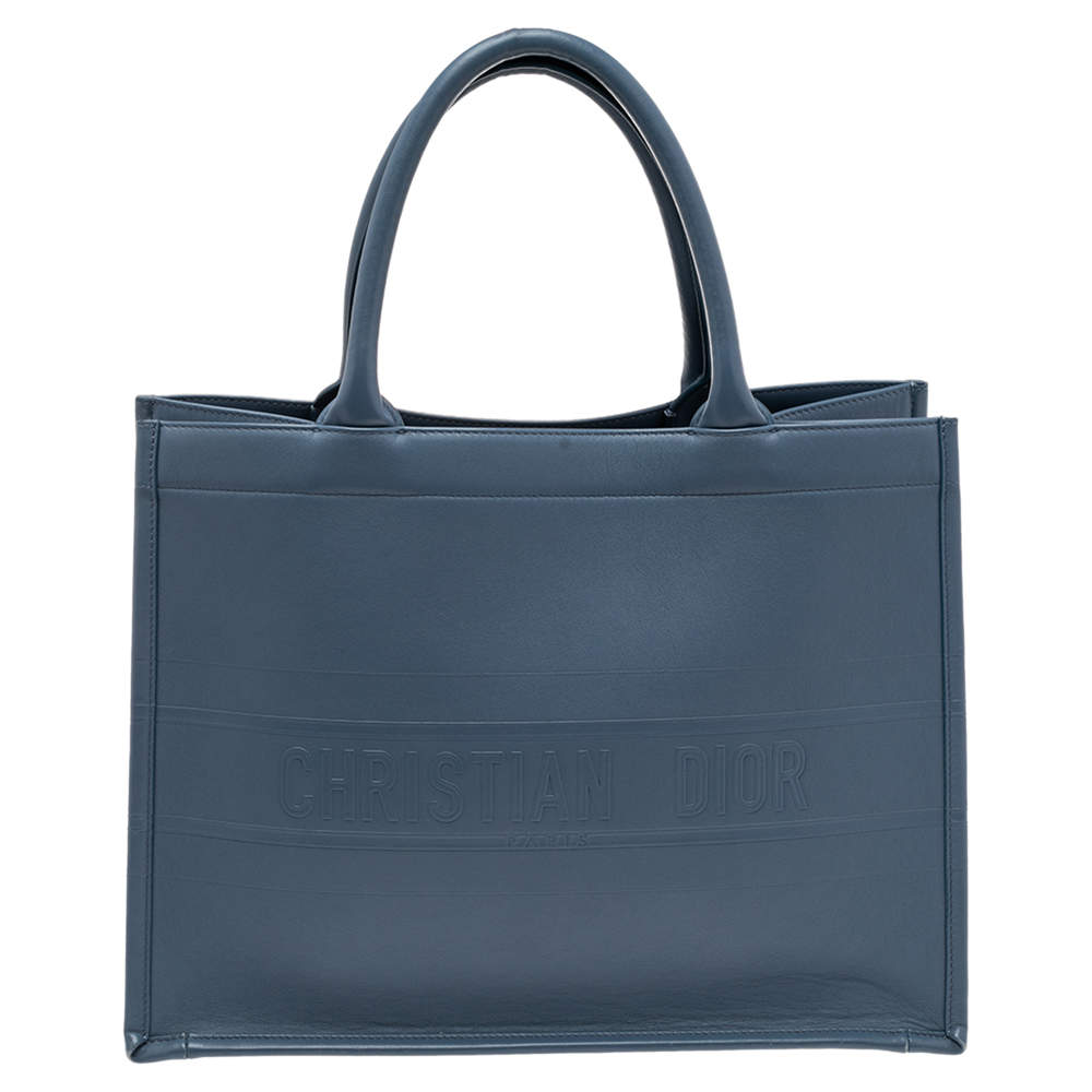 Dior Blue Logo Embossed Leather Book Tote