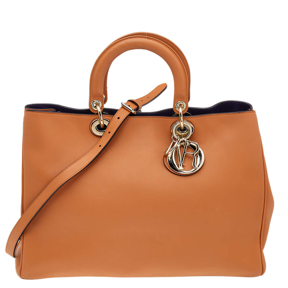 Pre Owned Dior Orange Leather Large Diorissimo Shopper Tote