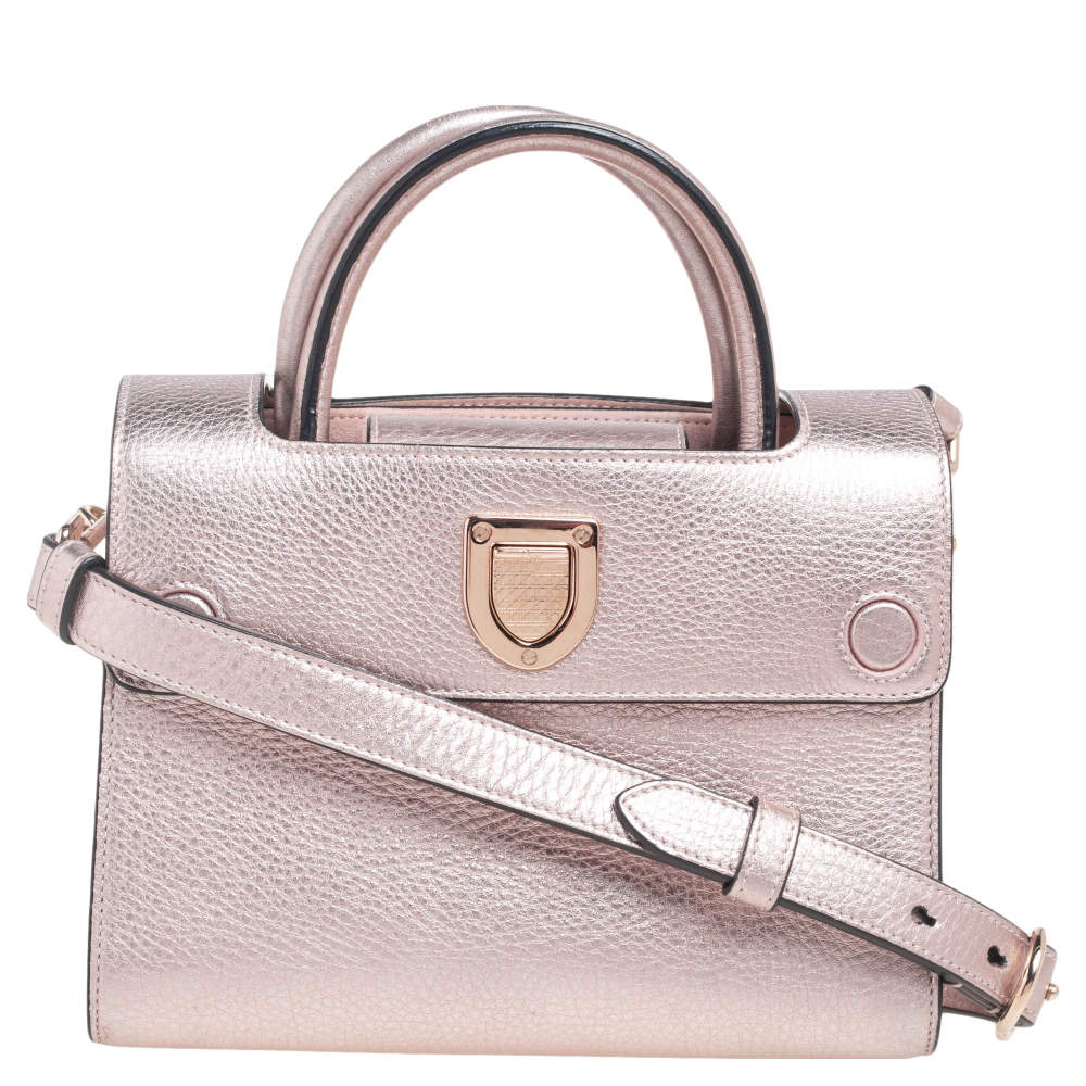 Pre Owned Dior Metallic Light Pink Pebbled Leather Mini Diorever Tote