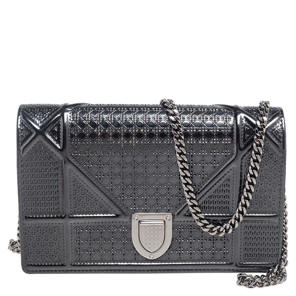 Dior Dark Grey Cannage Glossy Leather Diorama Wallet on Chain Dior ...