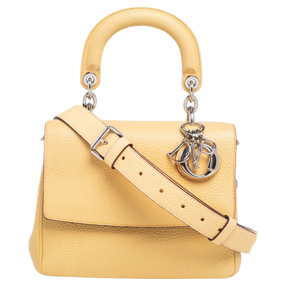 Pre Owned Dior Light Yellow Leather Mini Be Dior Top Handle Bag