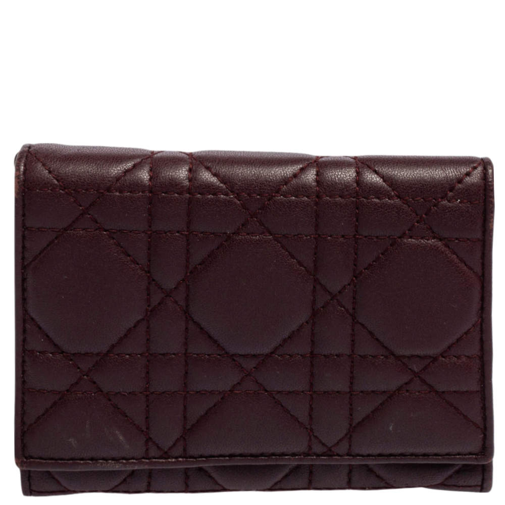 Pre Owned Dior Burgundy Cannage Leather Lady Dior Wallet