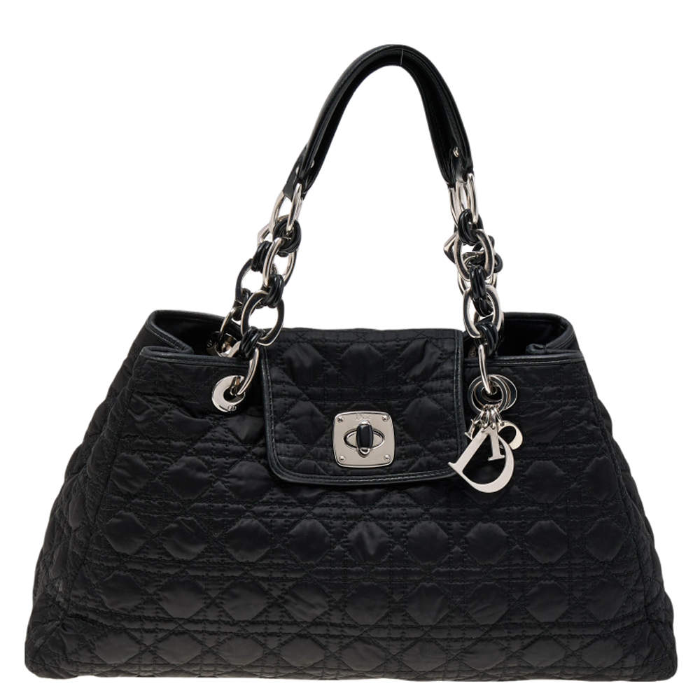 Pre Owned Dior Black Cannage Nylon Charming Lock Satchel