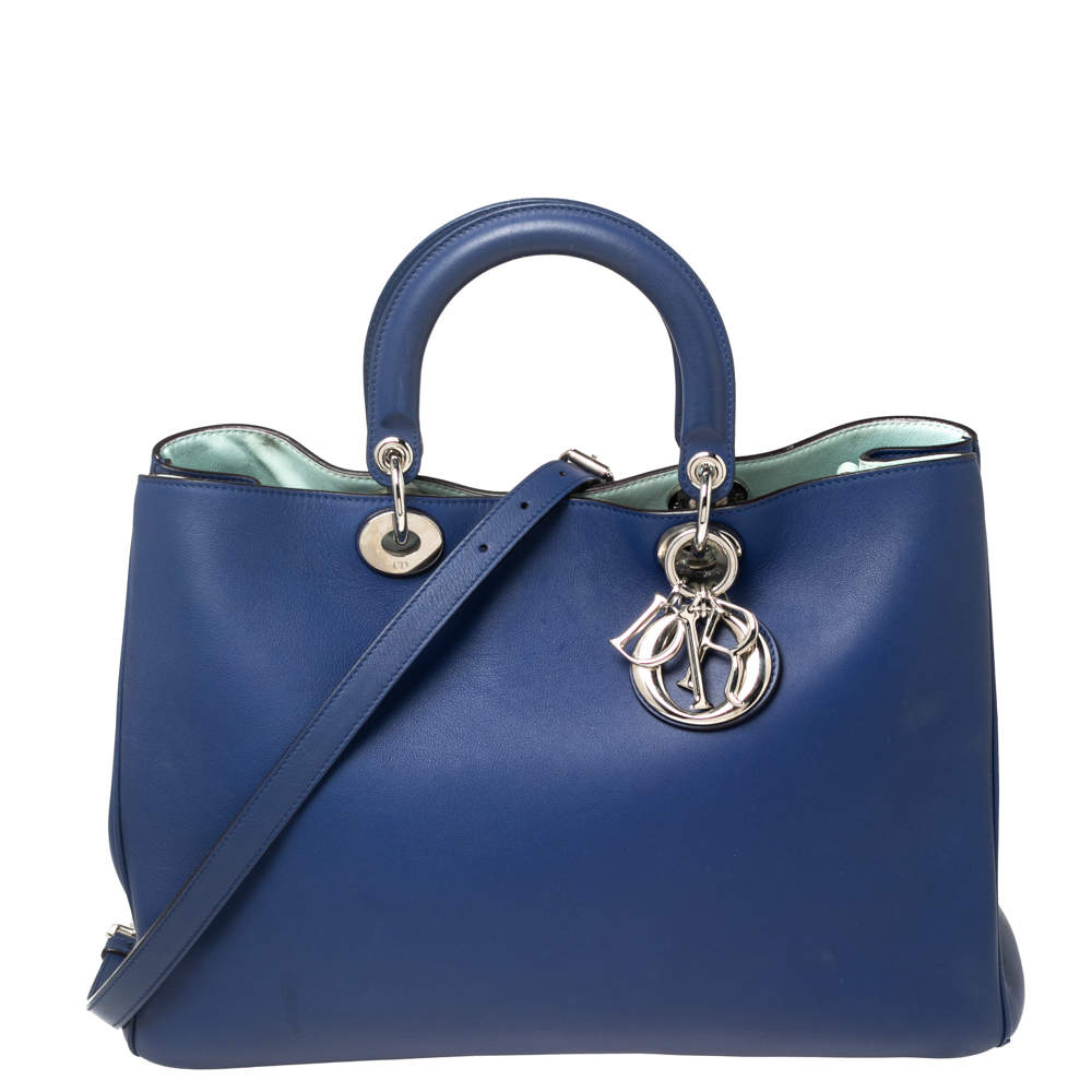 Pre Owned حقيبة يد توتس ديور ديوريسيمو شوبر كبيرة جلد أزرق كحلي