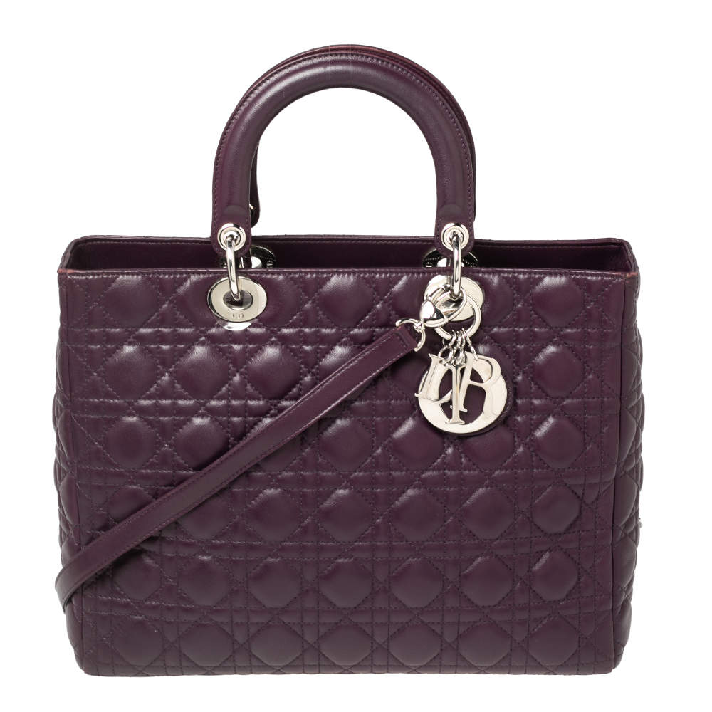 Pre Owned Dior Purple Cannage Leather Large Lady Dior Tote