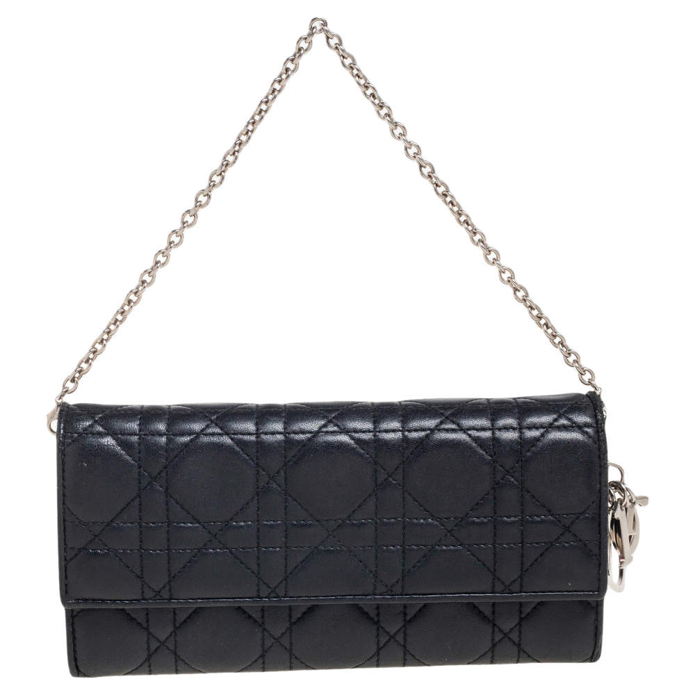 مملوكة مسبقًا Dior Black Cannage Leather Lady Dior Wallet on Chain