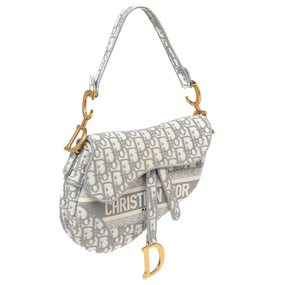 Dior Grey/White Oblique Embroidered Canvas Saddle Bag Dior | The Luxury  Closet