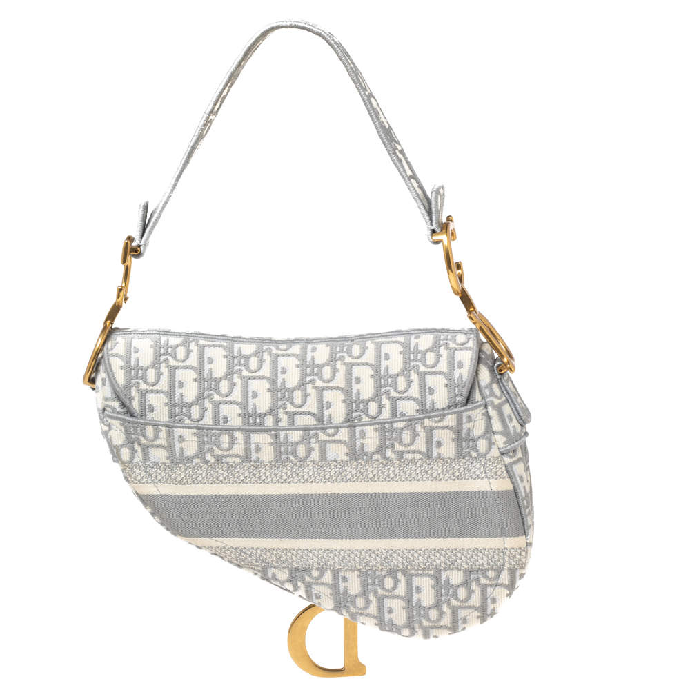 Dior Grey/White Oblique Embroidered Canvas Saddle Bag Dior | The Luxury  Closet