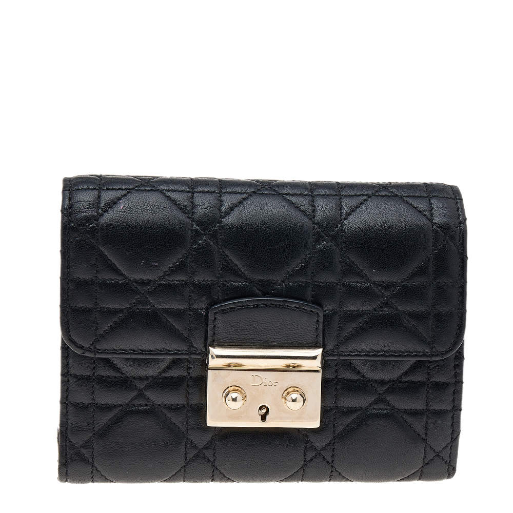 Pre Owned Dior Black Cannage Leather Miss Dior Wallet