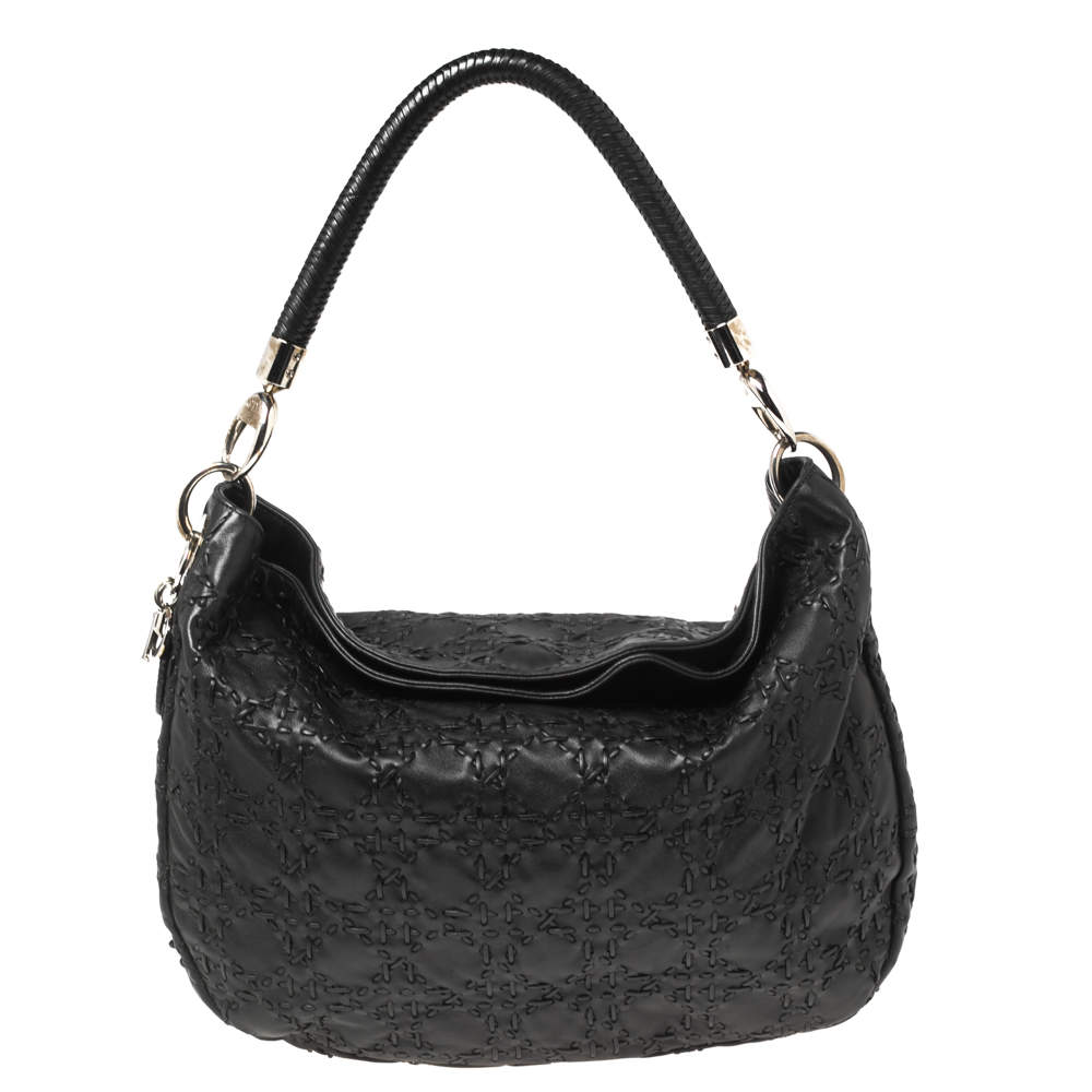 Pre Owned Dior Black Cannage Whipstitch Leather Hobo