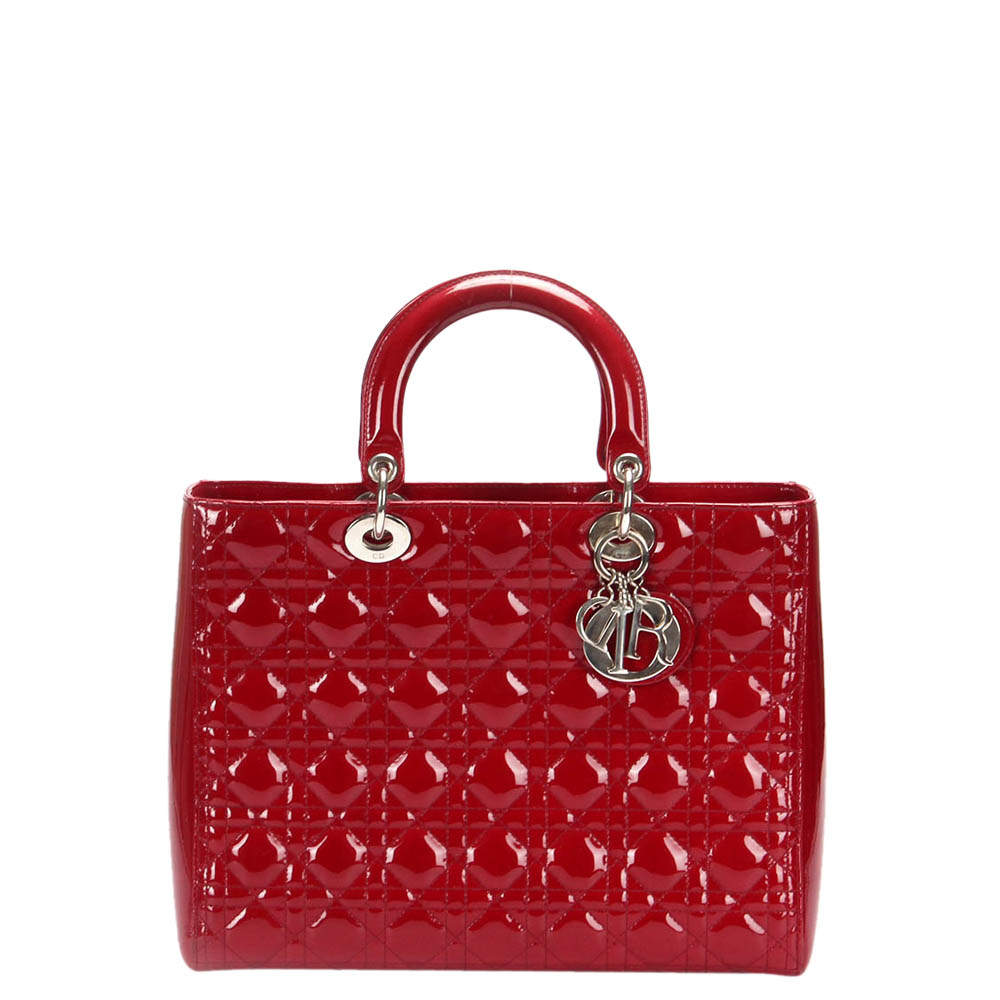 مملوكة مسبقًا Dior Red Patent Leather Large Lady Dior Tote Bag
