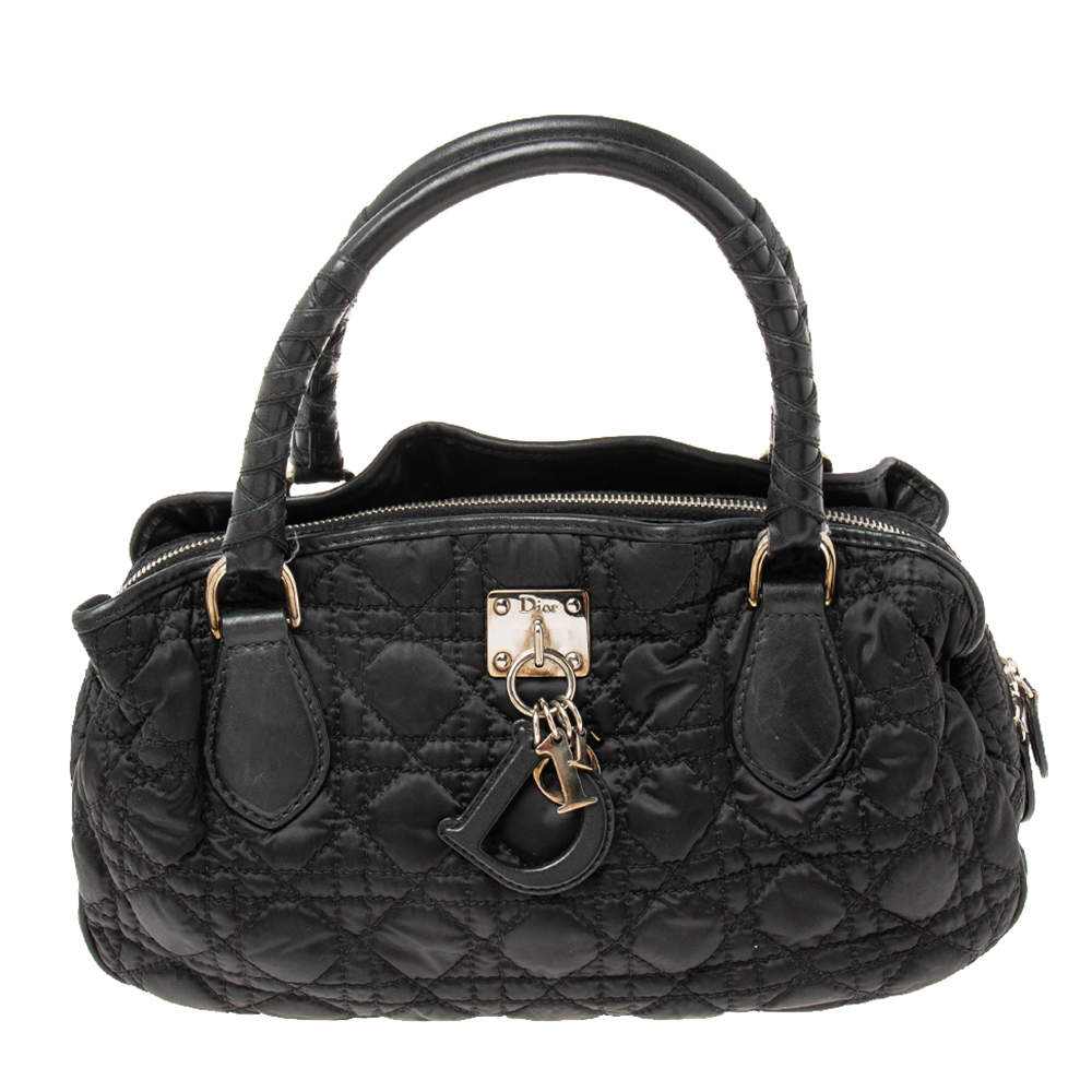 Pre Owned Dior Black Cannage Quilted Nylon and Leather Charming Satchel